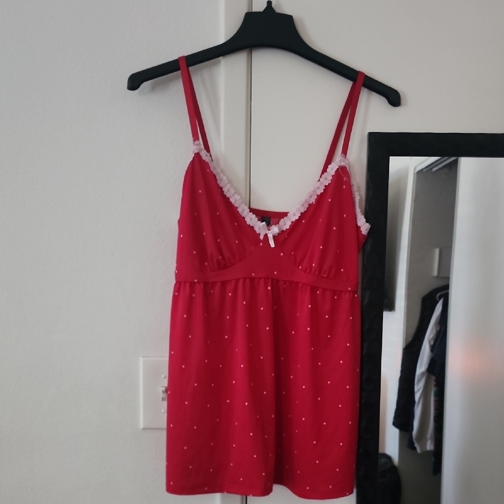 Laura Ashley Y2K Red Polka Dot Lace Cami Coquette Indie Sleaze